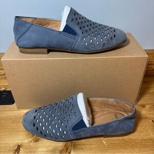 Earth Origins Blue Perforated Suede 7.5 Rocco Slip-on Ballet Flats Shoes